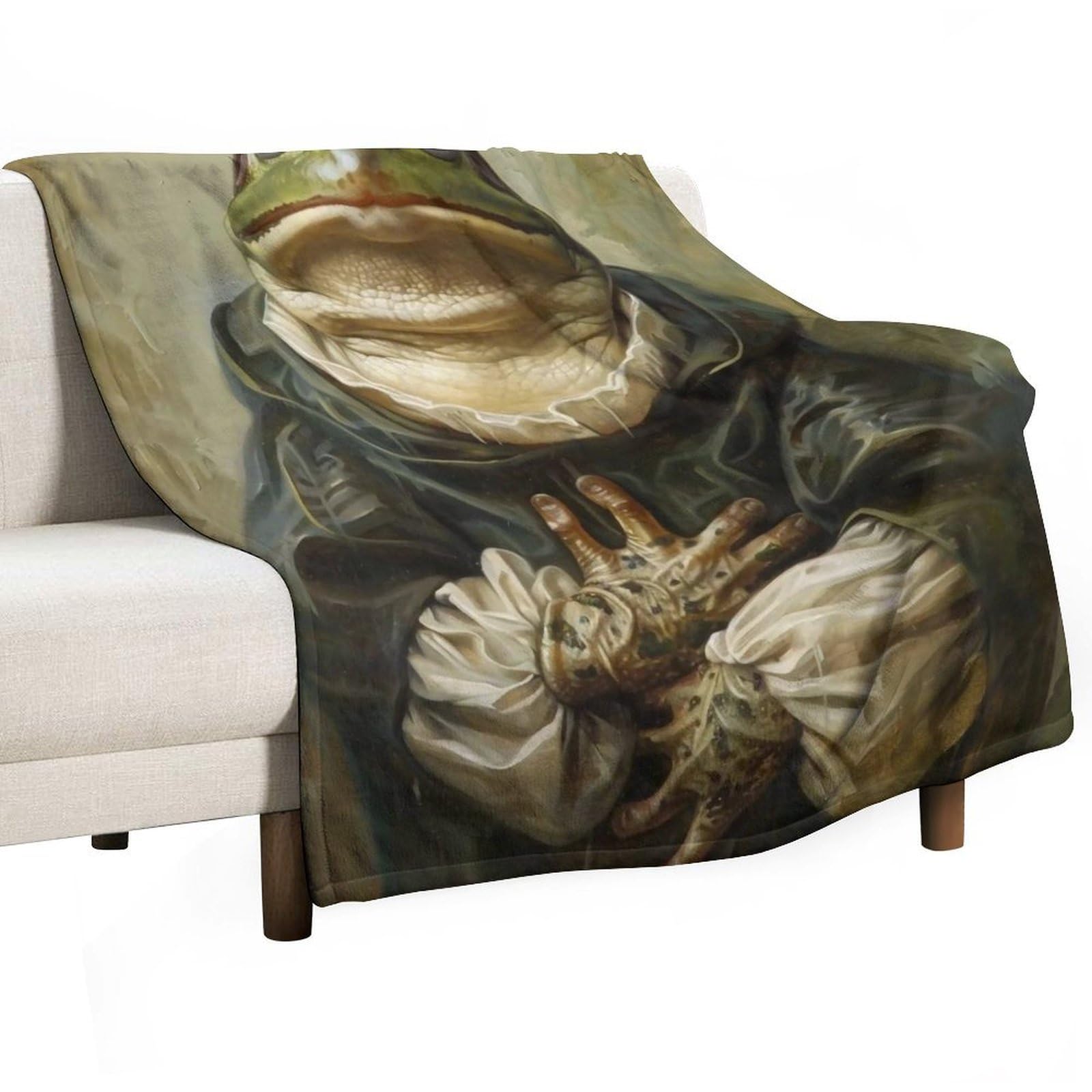 YHGSREUOH Frog Mona Lisa 02 Flannel Blankets Fleece Soft Throw Lightweight Plush Gifts for Couch, Bed, Cozy Sofa Plush, Chair, Lovers 175x200cm(70x80in)