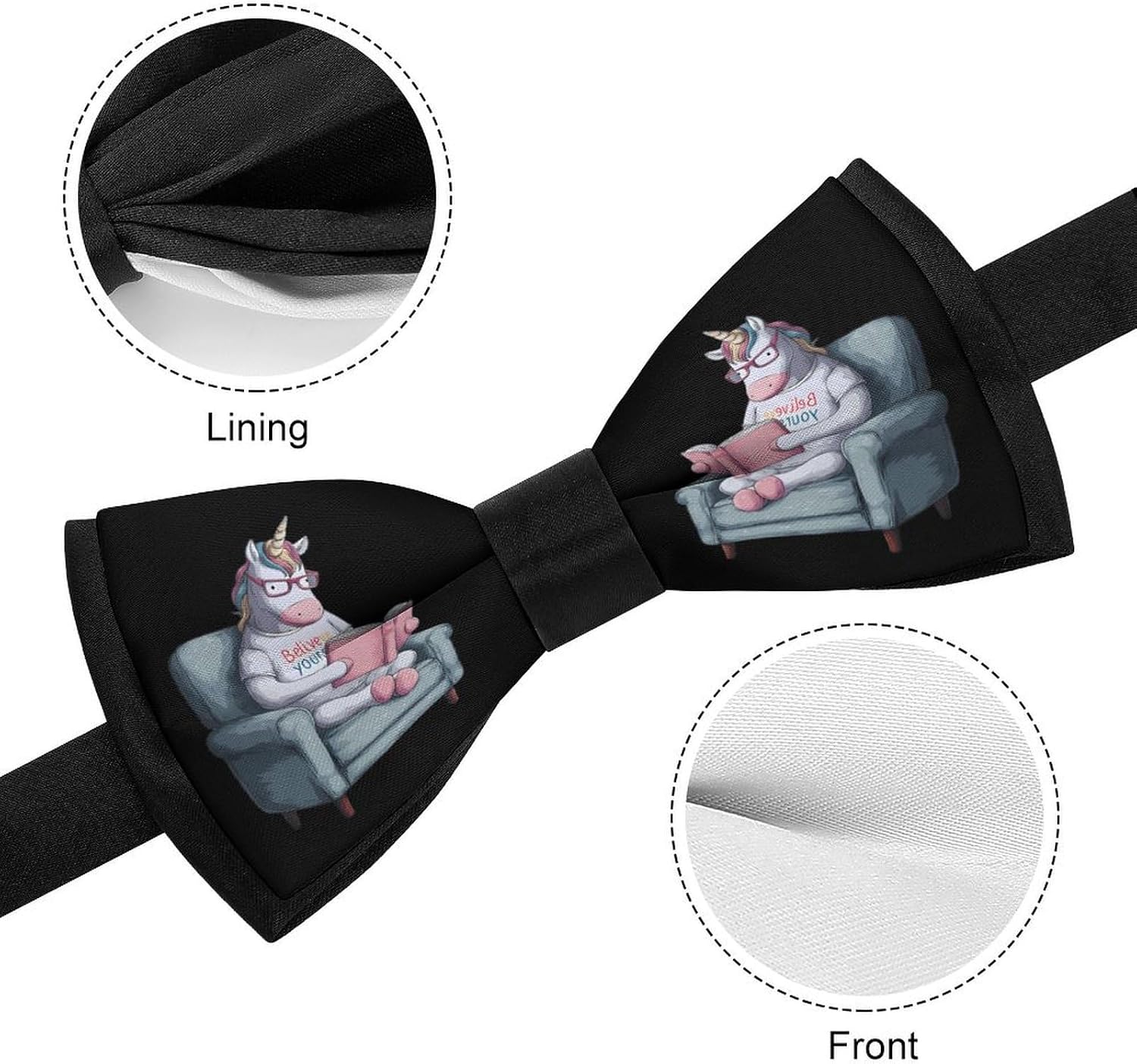 Unicorms Believe Yourself Book Funny Men's Bow Tie Pre-tied Adjustable Bowtie Accessories for Party Wedding