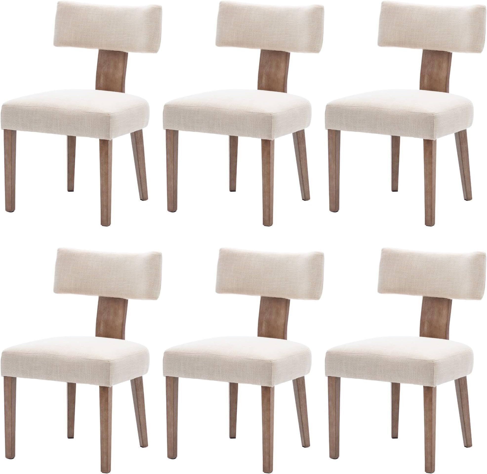 Amazon.com: WJIHUYU Set of 2 Mid Century Modern Walnut Dining Chairs, Wood Arm Beige Fabric ...