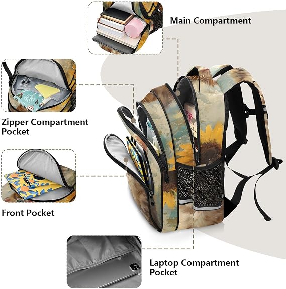 Oil Cat Lightweight Backpack Durable Polyester with Reflective Design, Multiple Pockets, Breathable Padding