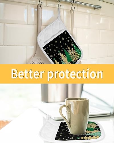 Miniatura 7 de Juego de 5 agarraderas de tela de toalla para cocina, antideslizantes y aislantes de calor, con bolsillo, guantes gruesos para horno, posavasos para
