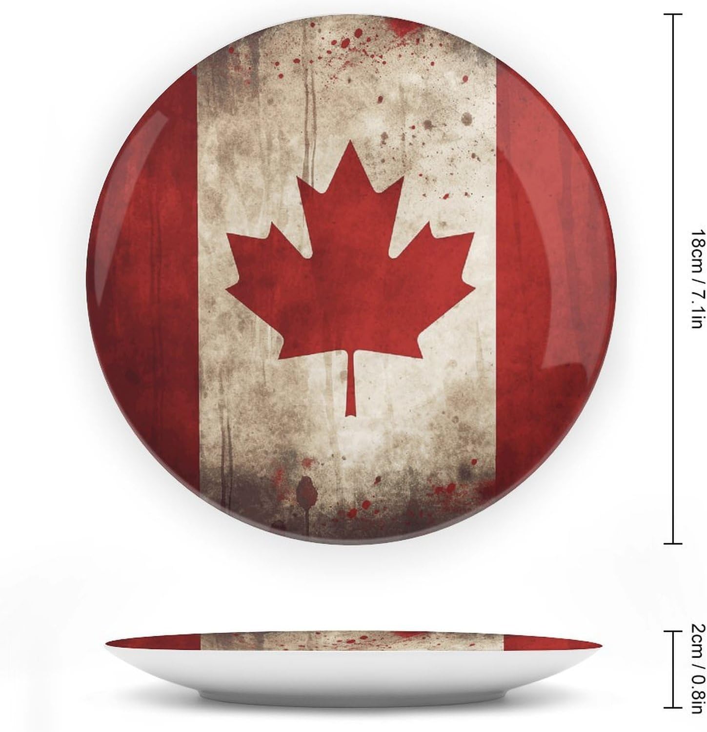 Retro Canada Flag Ceramic Plate 10inch Decorative Bone China Wall Hanging Ornament Plates Bohemian Style Dinner Plate with Display Stand Cabinet Display Plates for Home Art Decor