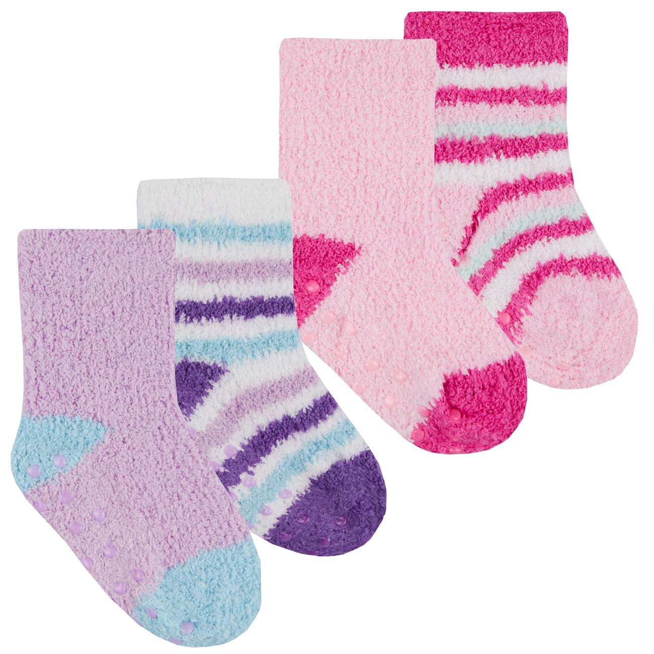 TICK TOCK Baby Girls Fluffy Socks | Anti Slip Grippers | 4 Pair Multipack