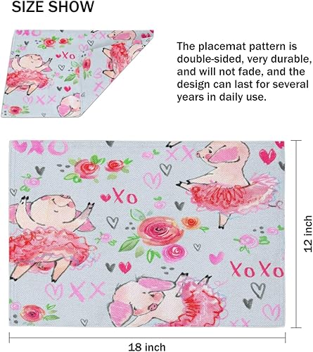 Miniatura 4 de Fun Pig Design Placemats Set of 4 Table Mats Washable Placemat Waterproof Place Mats for Party Home Dining Table Decor 18x12 in