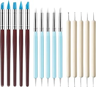 Cosswe 15 Stück Modellierwerkzeug, Silikonpinsel, Tonwerkzeug, Gummimodellierwerkzeug Set, Werkzeug Tupfwerkzeug Gummimalerei Pinsel für Keramik Skulptur Malerei Nagelkunst DIY Handwerk Nagelkunst