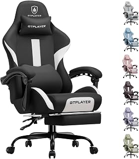 GTPLAYER Gaming Chair with Footrest, Pocket Spring Cushion & Ergonomic Support - Breathable Black High-Back Office Chair