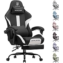 GTPLAYER Gaming Chair with Foot Rest &amp; Pocket Spring Cushion, Breathable Fabric for Home Office Desk, Ergonomic High Back Computer Chair with Headrest &amp; Lumbar Support, Black