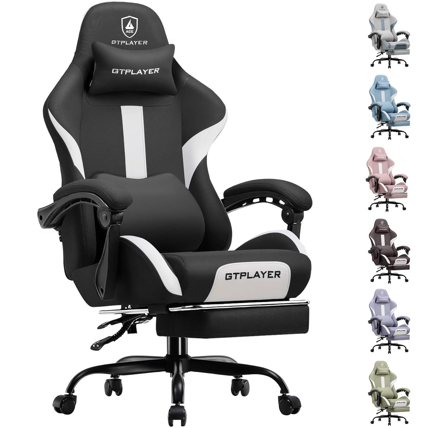 GTPLAYER Gaming Chair with Foot Rest Pocket Spring Cushion Breathable Fabric for Home Office Desk Ergonomic High Back