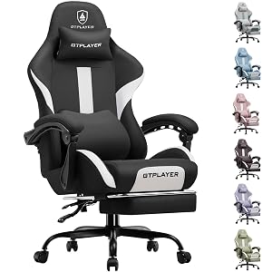 GTPLAYER Gaming Chair with Foot Rest Pocket Spring Cushion Breathable Fabric for Home Office Desk Ergonomic High Back
