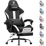 Gaming Chair with Foot Rest & Pocket Spring Cushion, Breathable Fabric for Home Office Desk, Ergonomic High Back Computer Chair with Headrest & Lumbar Support, Black