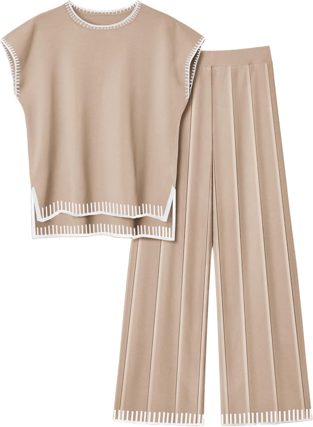 Ekouaer Womens Matching Sets Knit Sweater Sets 2 Pieces Outfits Pullover Tops Wide Legs Pants Lounge Set