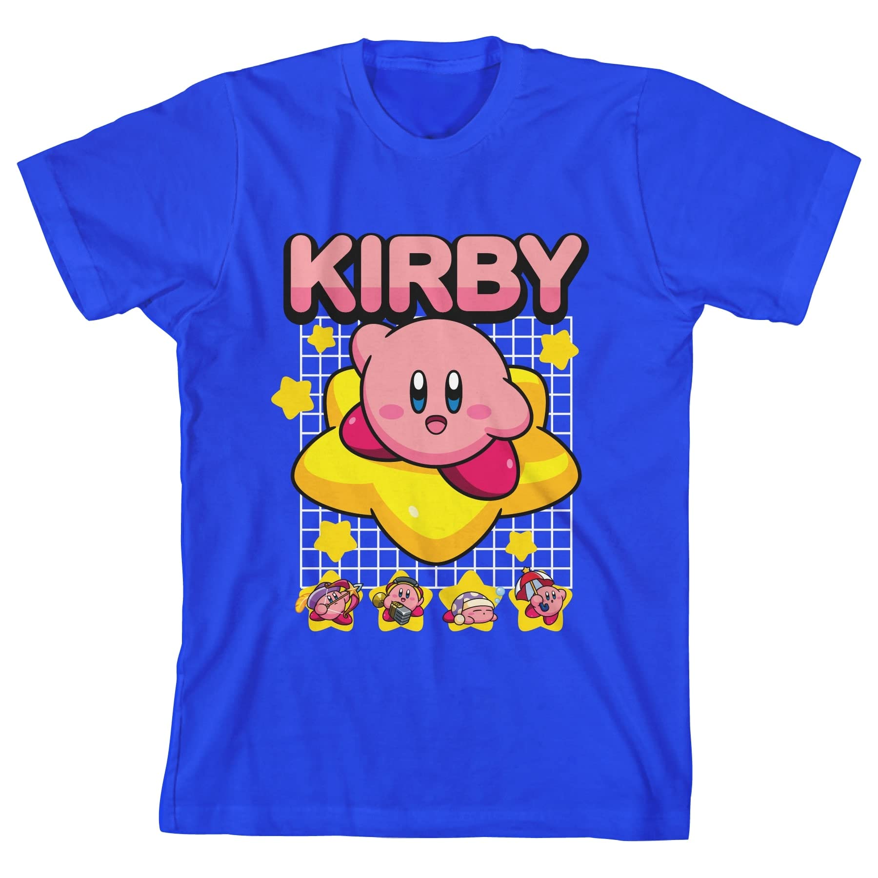Kirby Riding Warp Star Grid Background Boy’s Royal Blue T-Shirt