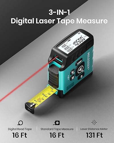 Miniatura 2 de MiLESEEY Cinta Métrica Láser Digital DT20, Herramienta de Medición Láser de 130 Pies, Cinta Métrica Digital de Fácil Lectura de 16 Pies Retráctil