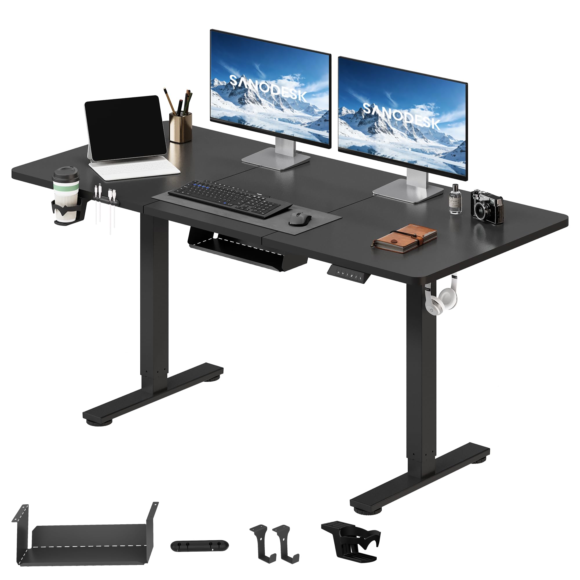 SANODESK QS1 Telescopio elettrico a 2 vie regolabile in altezza 140 x 60 cm con controllo della memoria e tecnologia anticollisione (nero)