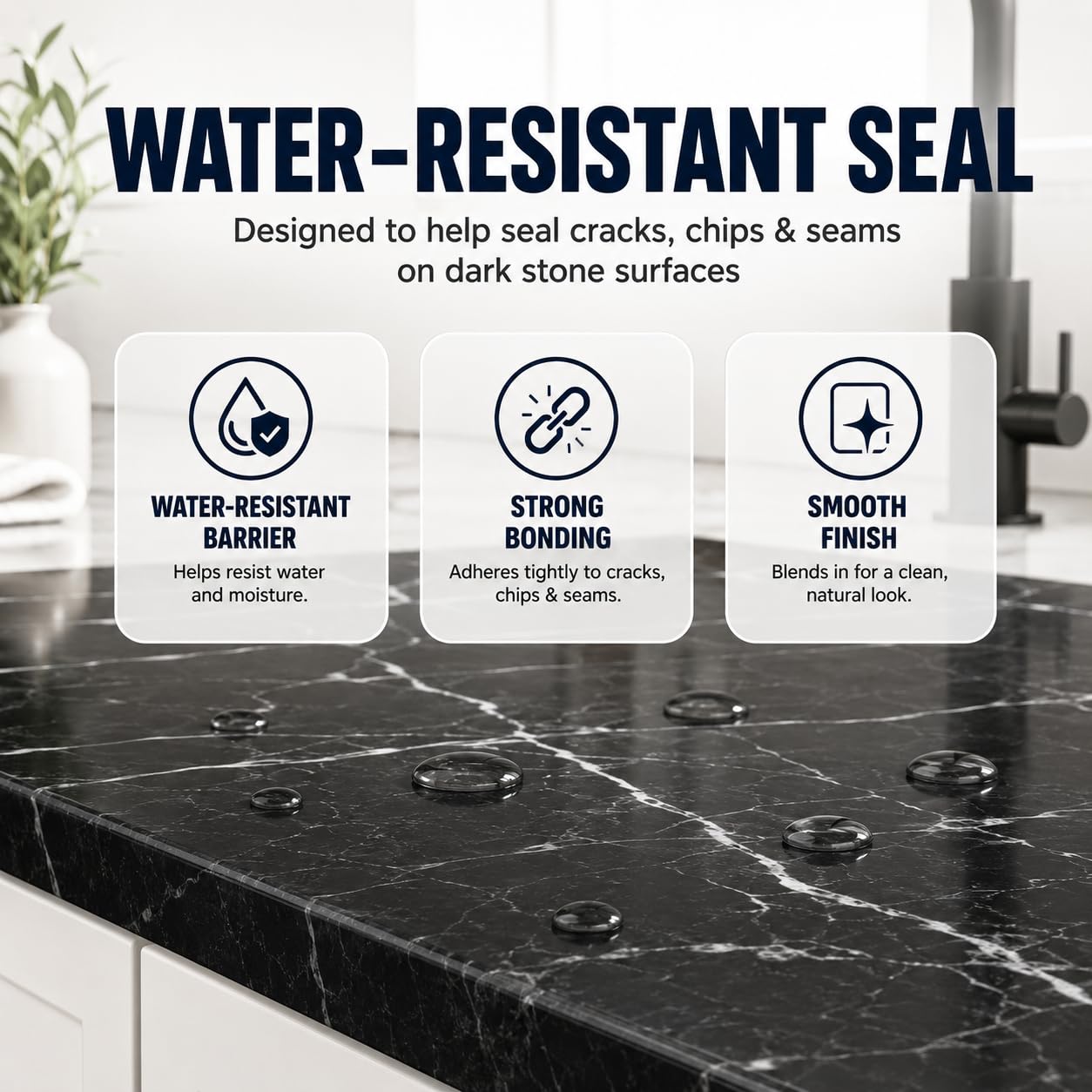 Black Quartz Countertop Repair Kit, Professional Tile, Marble and Granite Repair Kit for Edge Chips, Cracks, Scratches and Holes on Quartz, Marble, Porcelain and Other Stone Surfaces