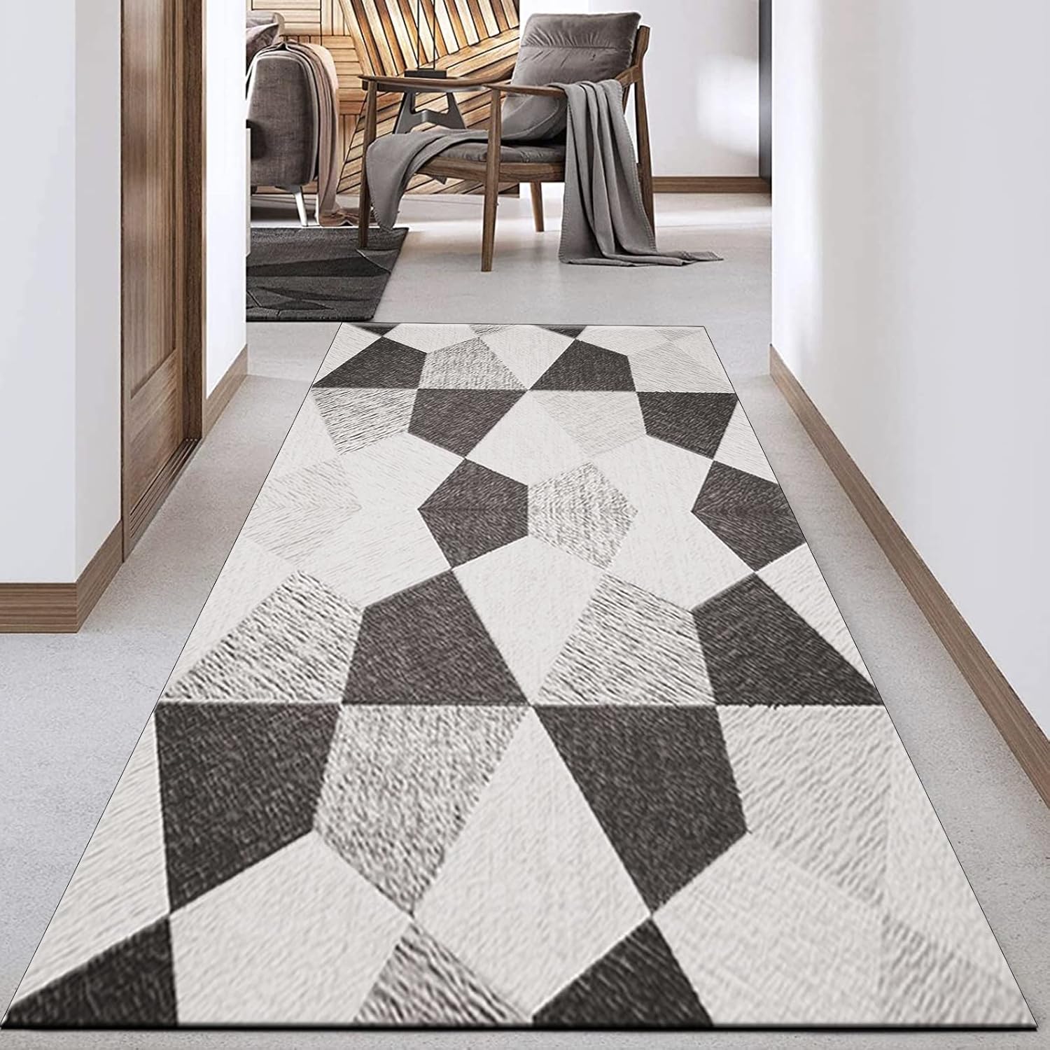 Runner Rug Non Slip 3'4"x20' Modern Polyester Material Long Hallway Rug for Kitchen