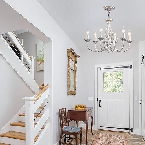 Miniatura 37 de Jaycomey Candelabro de vela de granja para comedor, 6 luces rústicas industriales, lámpara colgante de techo, lámpara colgante negra vintage