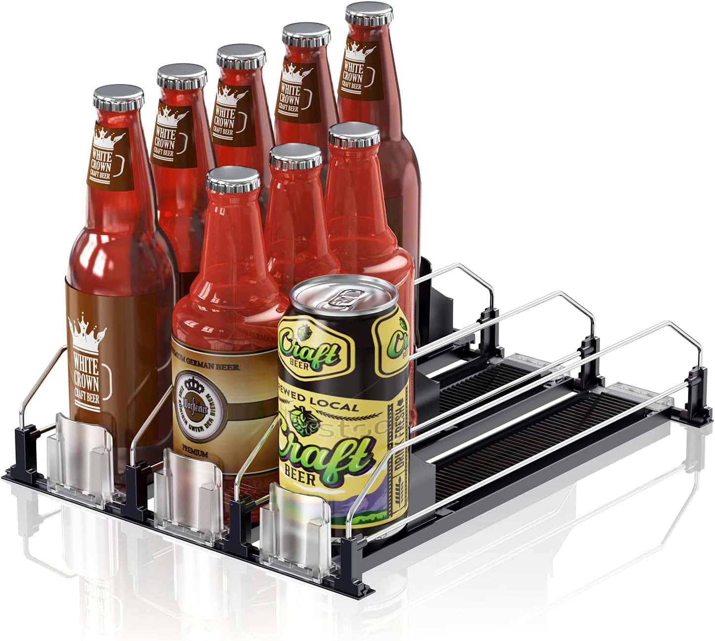 JUNMEI Soda Can Organizer for Refrigerator,Self Pushing Soda Can Organizer for Refrigerator, Width adjustable Automatic sliding(Length 38 cm, 3 rows, 5 rows, black) (3 ROWS)