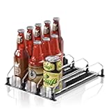 JUNMEI Drink Organizer for Fridge,12oz 16oz 20oz - Soda Can Dispenser for Refrigerator,Width Adjustable,Automatic Pusher Glide (Black, 15