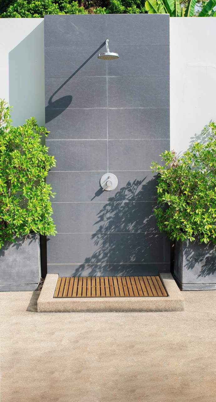 Wenko Pedana Indoor & Outdoor Bambù, tappetino antiscivolo per ambienti interni ed esterni in bambù ecologico, moderna pedana per la doccia, la vasca da bagno e la zona piscina, 100 x 50 cm