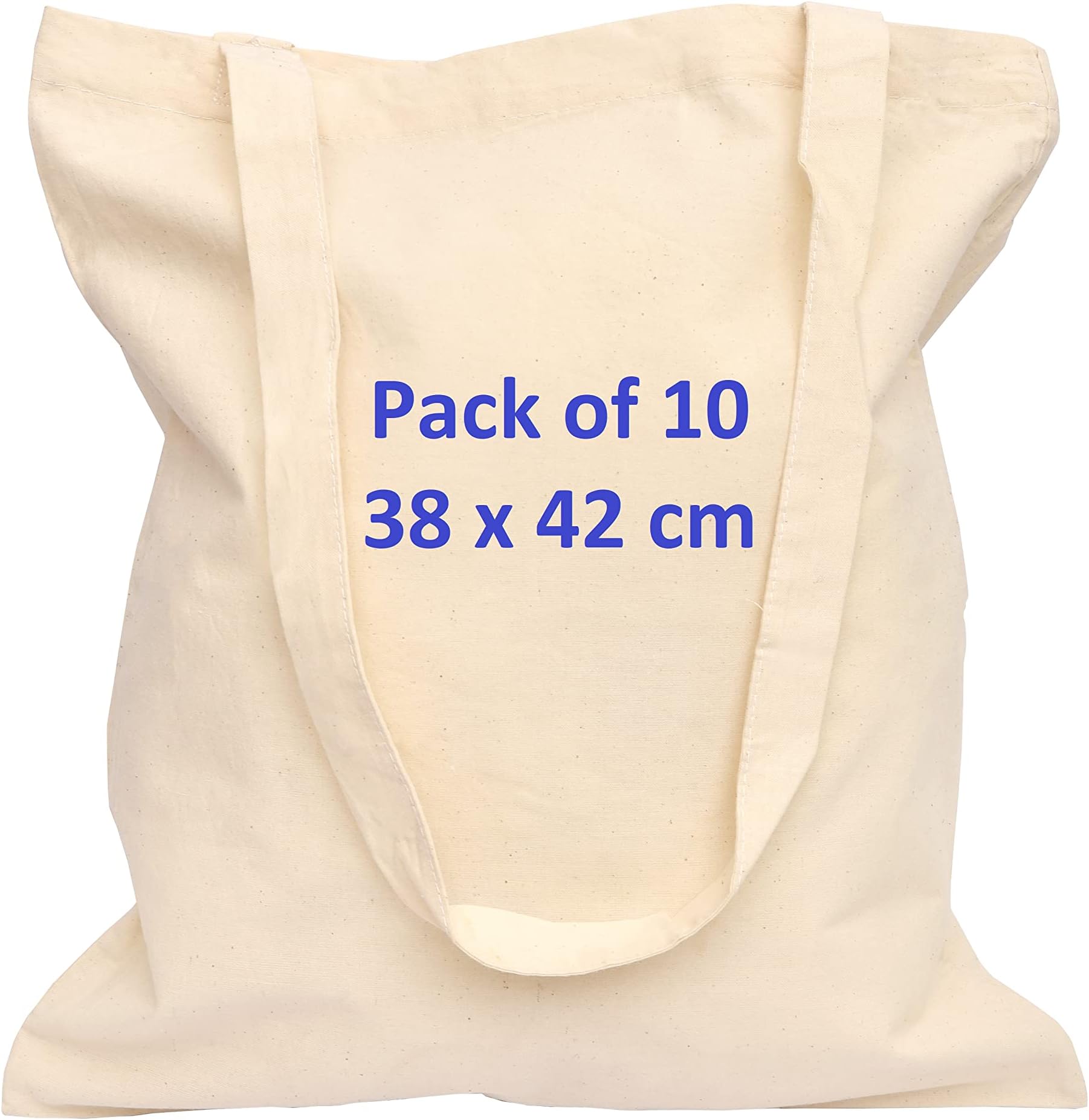 Cotton Bags for Grocery, Plain Tote Bags to Decorate, eco-friendly Canvas Tote Bags made with Premium Quality 100% Cotton Fabric Are Reusable Blank - Size 38x42cm+70cm long Handle