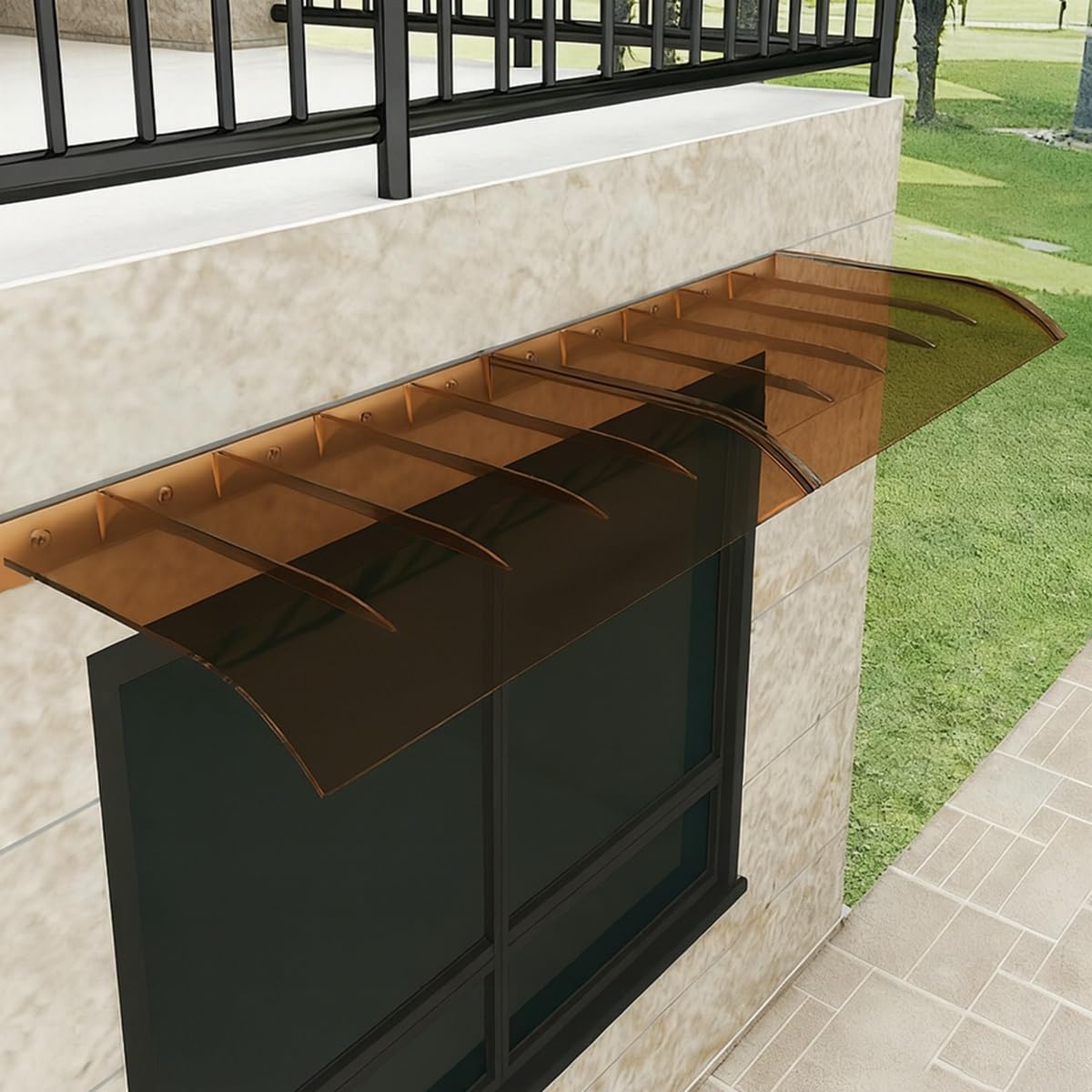 Outdoor Canopy 40x230cm, Rain & Snow Protection Awning, Reinforced 3.5mm Polycarbonate, Durable Door & Window Cover, Brown, Versatile for Home & Garden Use