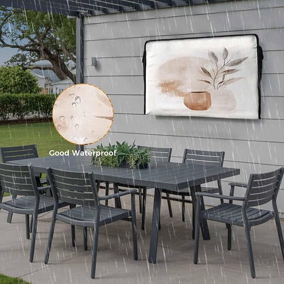 Boho Nordic Outdoor TV Cover Waterproof Weatherproof 70 to 75 Inch, Abstract Modern Watercolor Leaf Color Block Outside TV Covers with Zipper Flap, TV Screen Protectors for LCD OLED Television