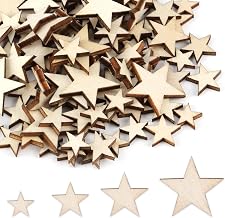 100Pcs Wooden Star, Mini Blank Wooden Craft Ornaments, 4 Sizes Unfinished Wood Cutout Embellishment for Easter Valentine Thanksgiving Wedding Party Scrapbook DIY Art Crafting