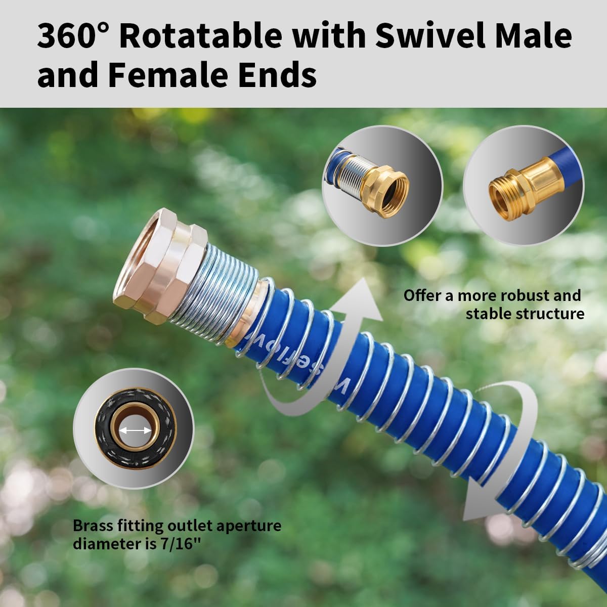 Wiseflow Garden Hose 25FT x 5/8", Heavy Duty Rubber Hose, Water Hose with Five Layered Braiding, Male Female Fittings, 1000PSI Burst, 300PSI Working for Yard, Car Wash, Pets (Blue)