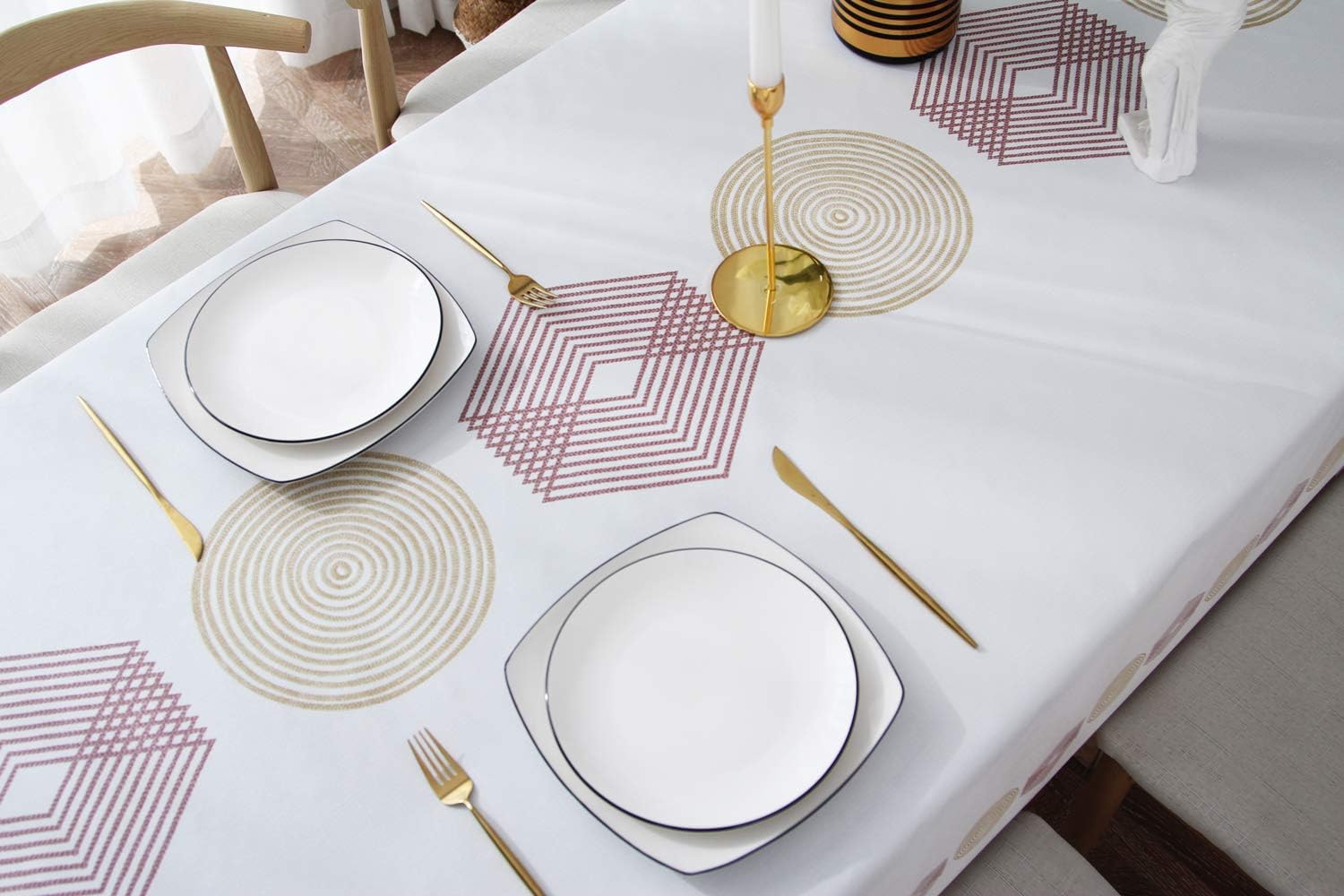 LEEVAN Vinyl Tablecloth Wipeable PVC Heavy Duty Dinning Table Cover Rectangular Water Resistant,Oil-Proof, Spill-Proof for Kitchen Party Indoor or Outdoor Use, 54x78 inch, Geometric Patterns