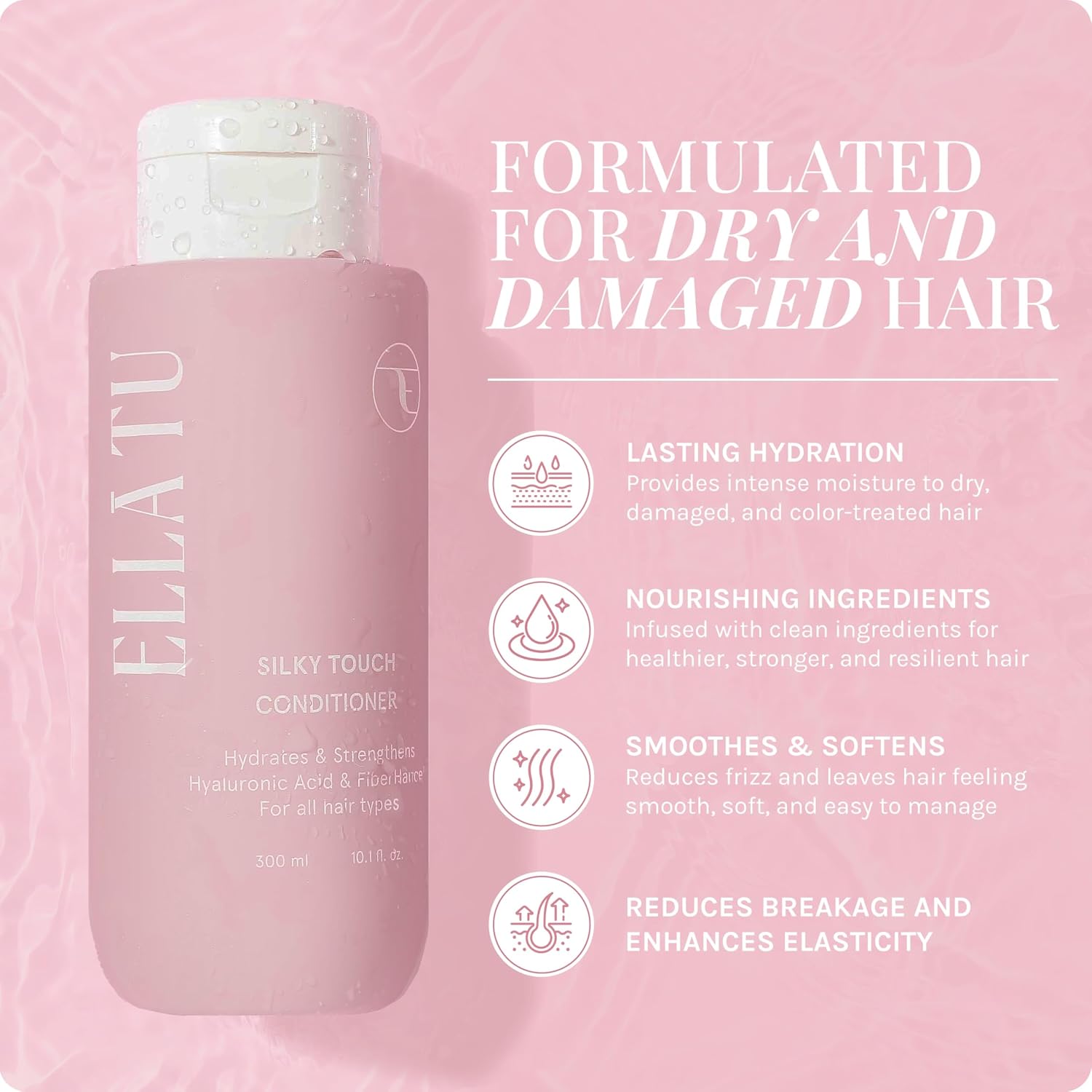 Ellatu Silky Touch Shampoo + Conditioner Set - Nourishing Formula with Hyaluronic Acid, Castor, & Moringa Oil for All Hair Types - Dry, Damaged, Curly Hair - Hydrates, Strengthens, & Adds Shine