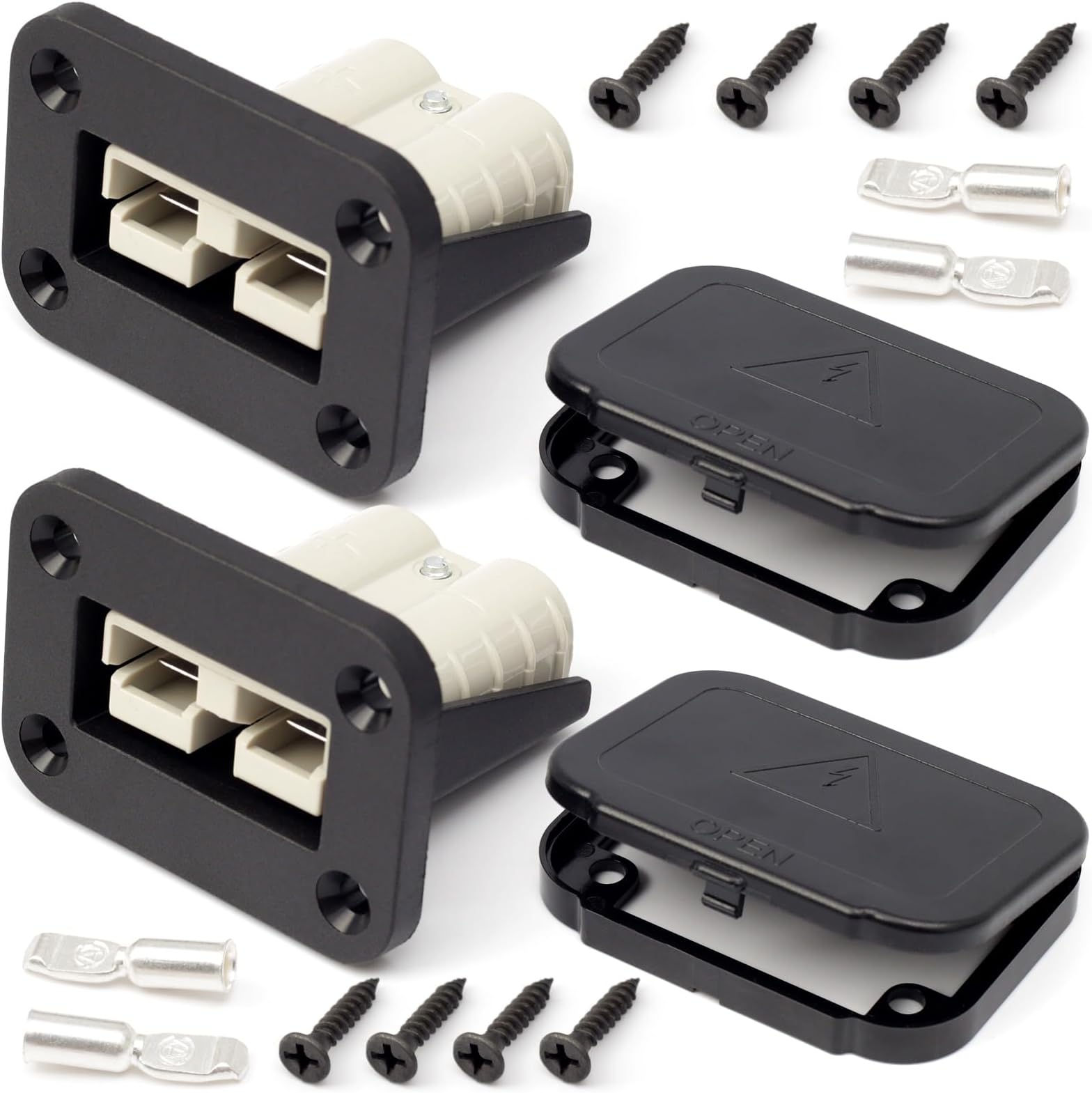50A Plug Mounting Panel with Dust Cover Compatible with Anderson SB50 Series Connectors Flush Mount Recessed Plate, 2Pcs 50Amp Socket Panel 12-24V DC