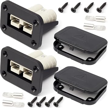 50A Plug Mounting Panel with Dust Cover Compatible with Anderson SB50 Series Connectors Flush Mount Recessed Plate, 2Pcs 50Amp Socket Panel 12-24V DC
