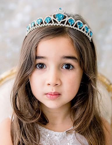Miniatura 2 de SWEETV Tiara de princesa para niñas, regalo de tiara de cumpleaños para niños, corona de cristal en forma de corazón para niñas de flores, accesorio