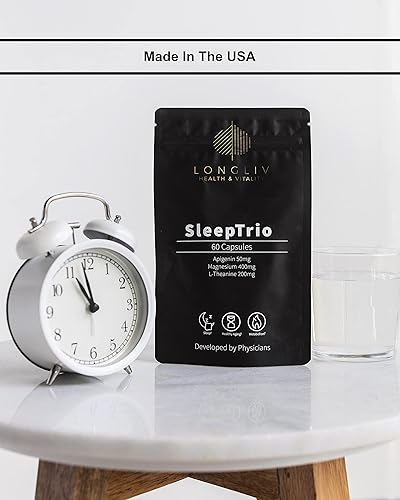 Miniatura 5 de Sleep Trio - Cápsulas de magnesio y apigenina L-teanina fabricadas en Estados Unidos - Cóctel 3 en 1 de primera calidad para controlar el sueño -