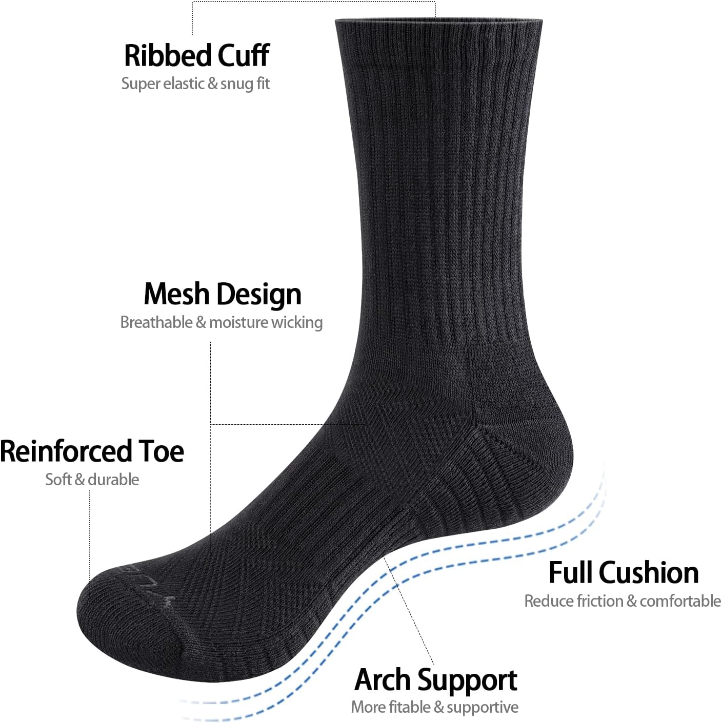 YUEDGE Women's Training Athletic Cushioned Crew Socks Moisture Wicking Cotton Womens Socks Padded Boot Socks For Women - Image 5