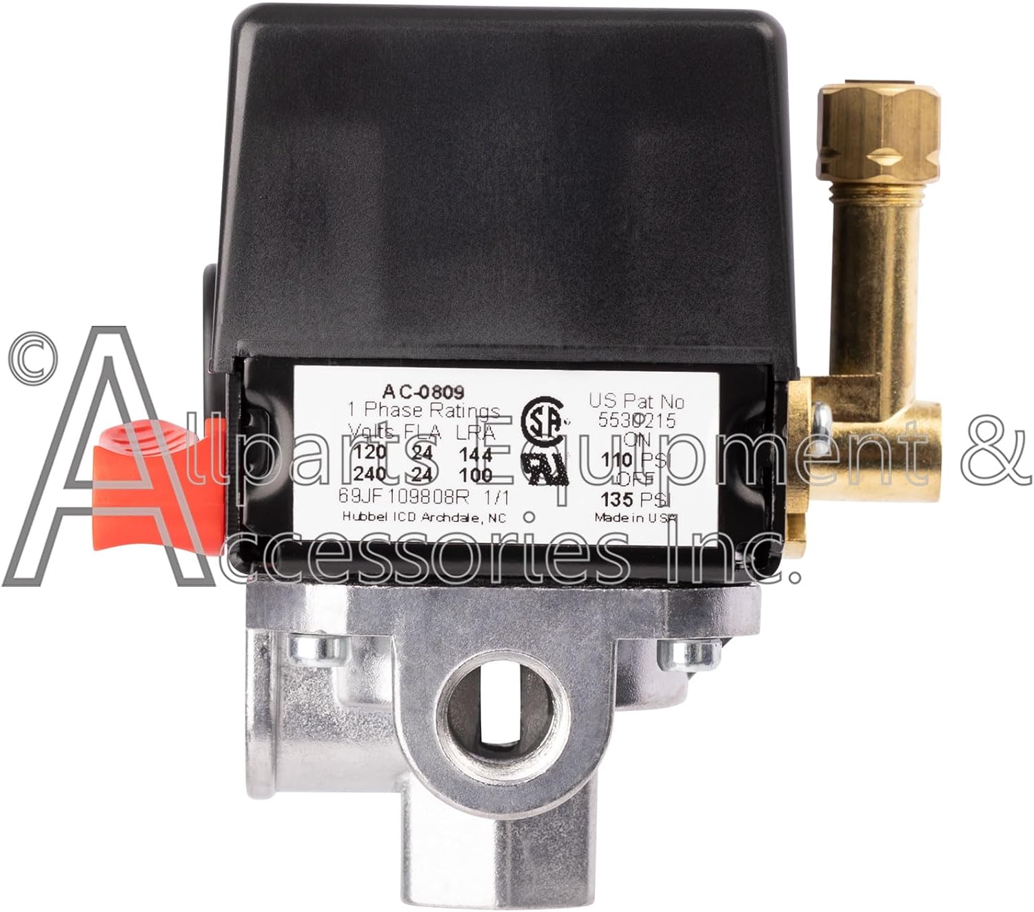 Z-AC-0809 Pressure Switch 4-Port 110-135 PSI 2-Pole 120-240V Compatible with Craftsman, DeVilbiss, and Porter Cable Air Compressor Units