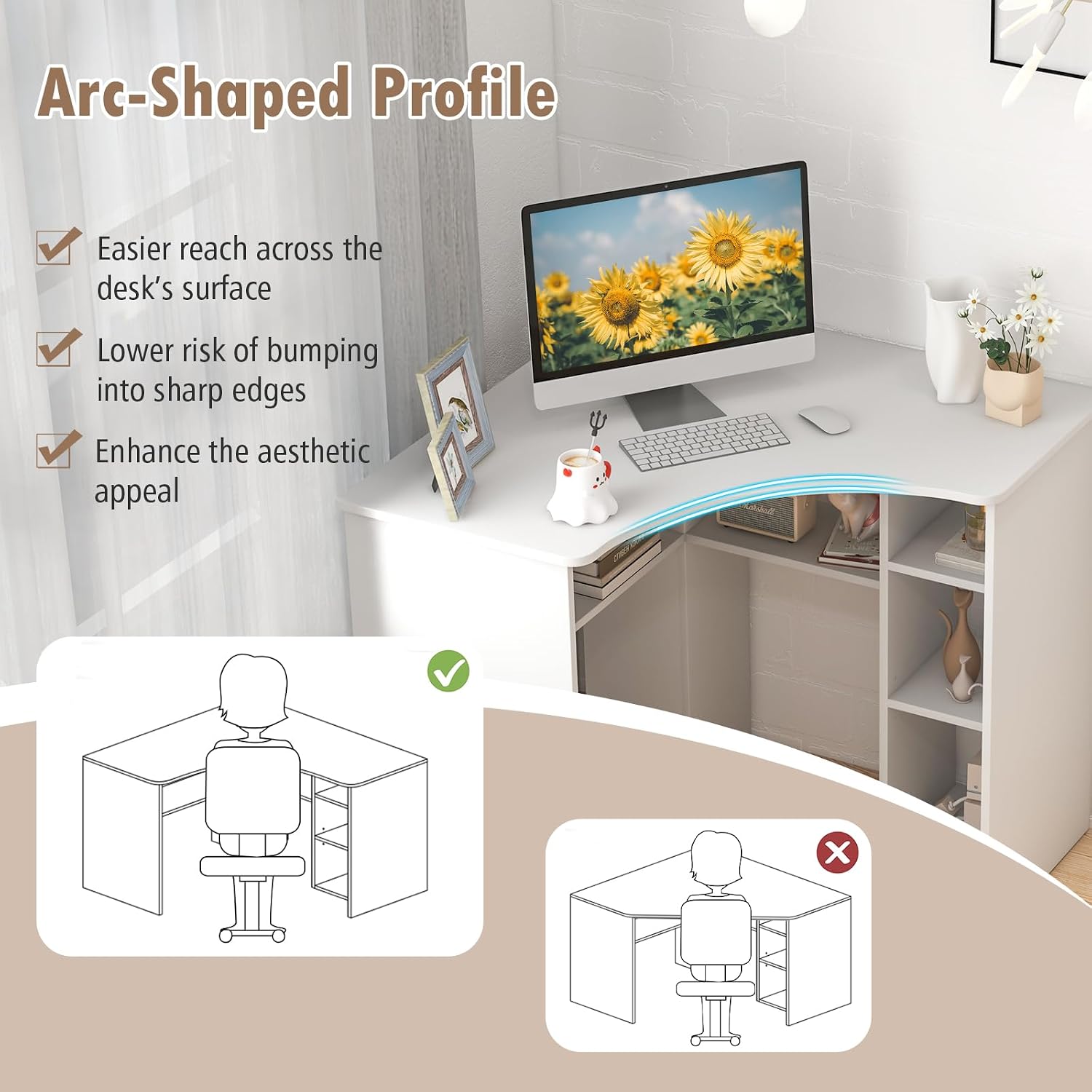 Small Corner Desk with Storage, Triangle Corner Gaming Desk with Adjustable Shelves, Compact Vanity Desk, L-Shaped Corner Computer Desk for Small Space, Bedroom, Living Room (White)