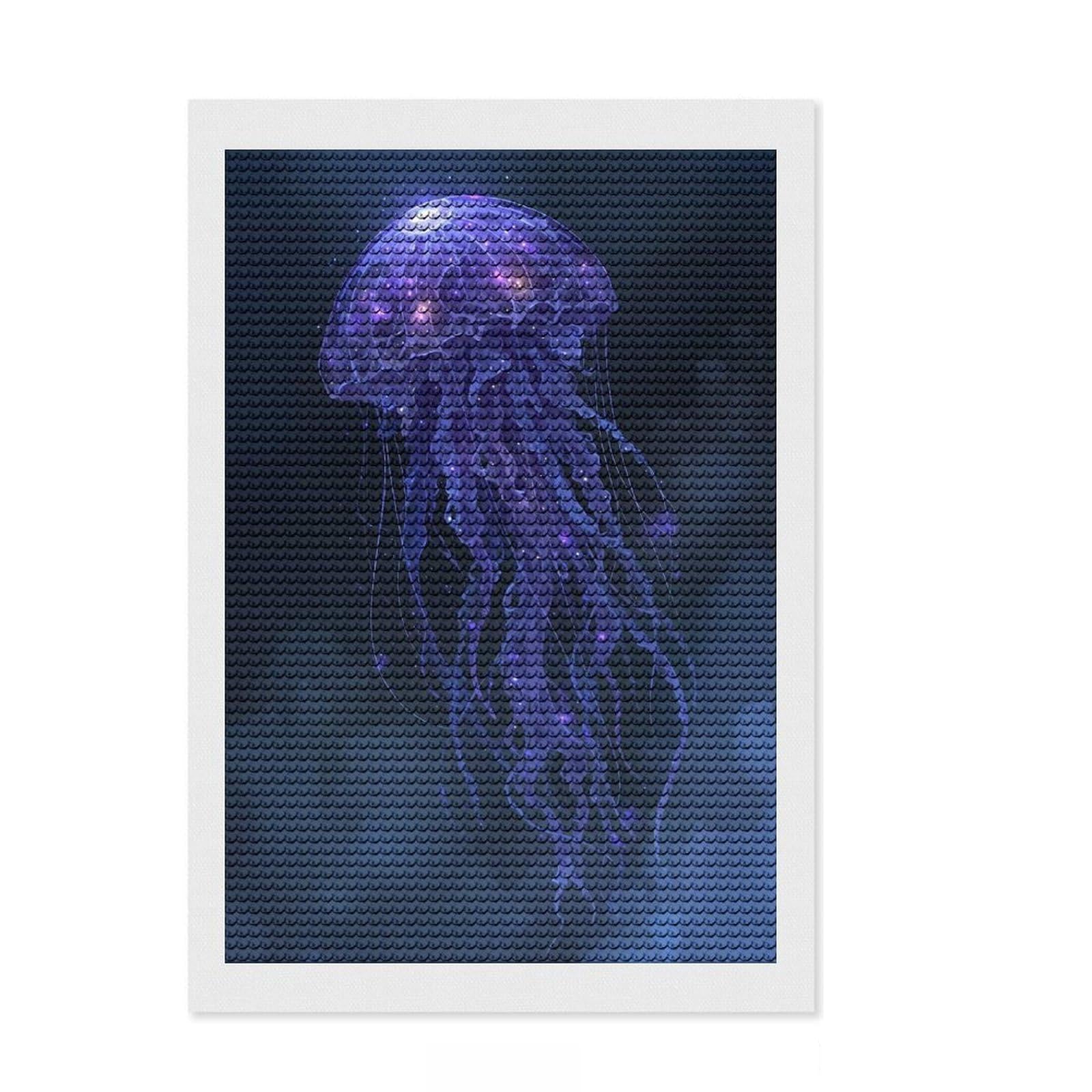 Junmoney Celestial Jellyfish Digital Art Full Drill Diamond Painting Kit 8"x12", for Adults, Pleasing Wall Art Project, Bedroom Decor, Festive Craft Gift