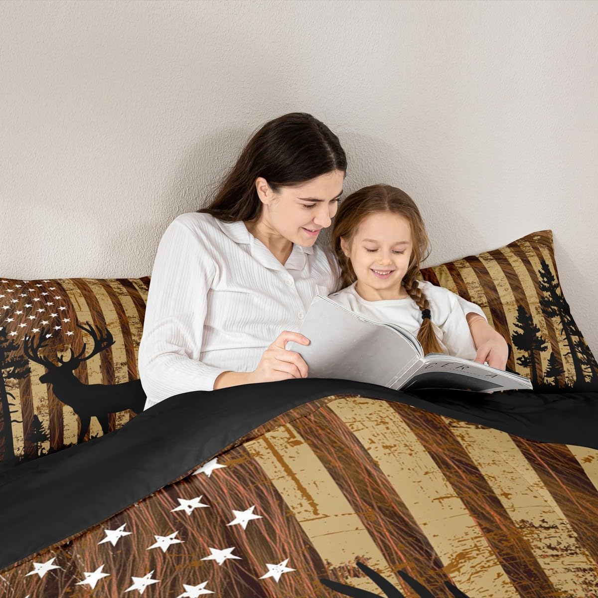 Cow Fur Comforter Cover Comforter Set American Flag Deer Antlers Hunting Bedding Set for Boys Girls Microfiber Wildlife Animal Brown Animal Skin Duvet Set Room Decor Comforter Inner Fill Twin Size