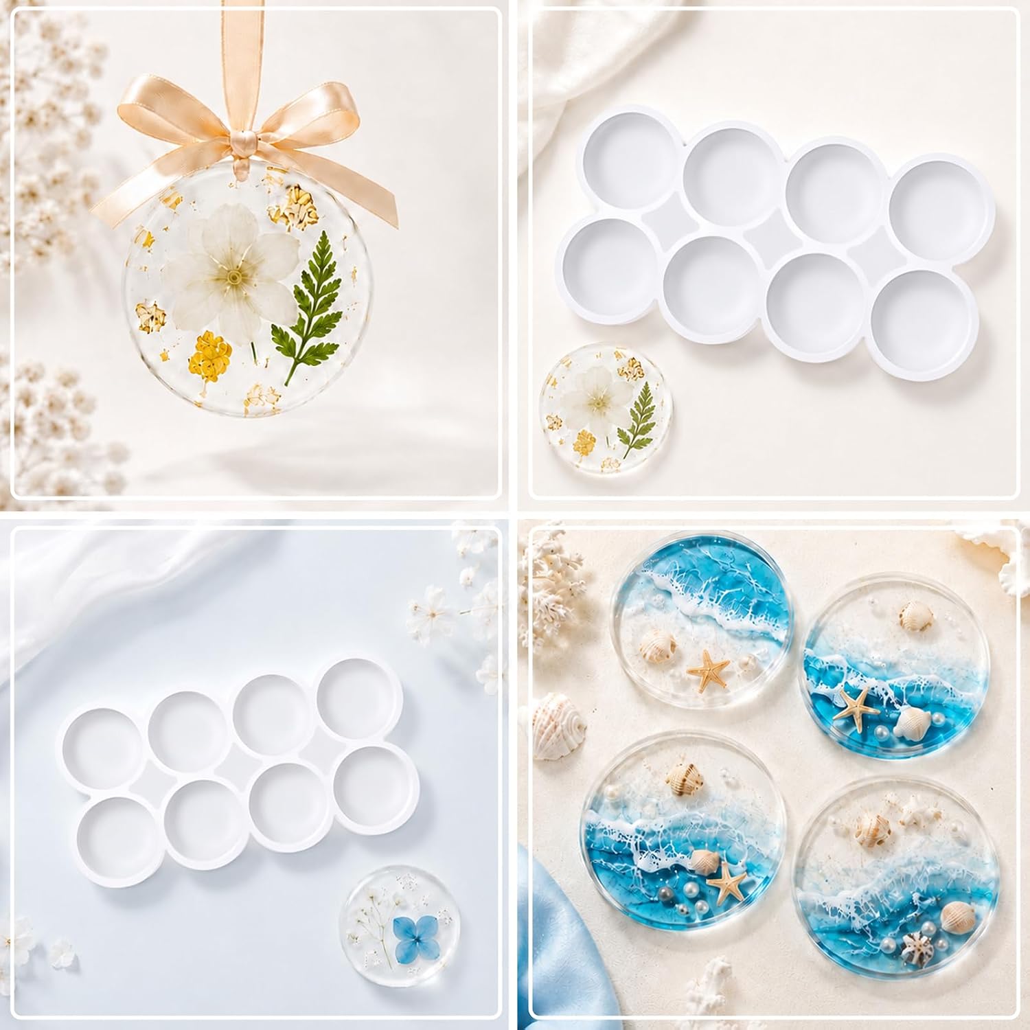 16 Cavity Set of 1.25" 1.5" Flat Circle Silicone Mold, 2 PCS Flat Round Silicone Molds Keychains Resin Molds Pendant Earring Mold for Jewelry Making, No Hole