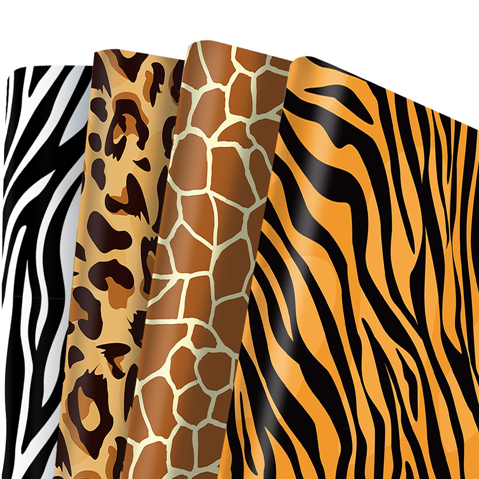12pcs Jungle Animal Print Wrapping Paper Sheets,68x50cmLeopard Giraffe Tiger Zebra Gift Wrapping Paper,Recyclable Animals Birthday Wrapper for kids Adults Jungle Safari Party Gift Wrap Boxes Décor — image 1