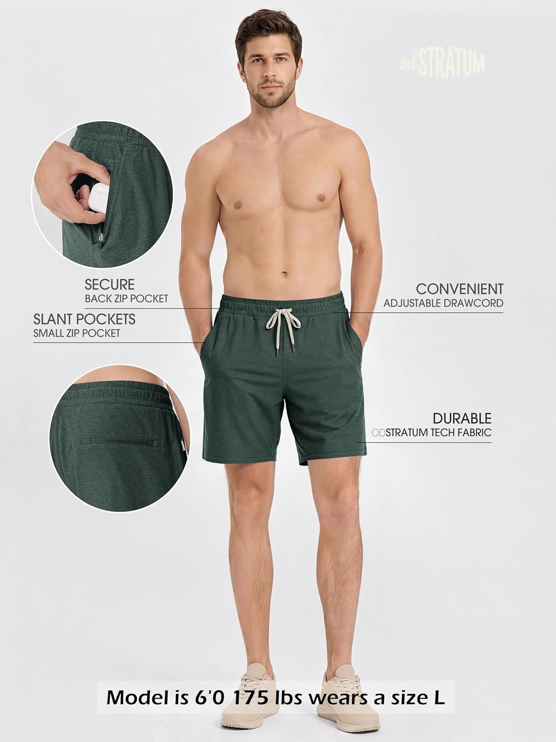 ODODOS Men's Performance Shorts 5" / 7" – Ultra Soft odSTRATUM Tech Everyday Shorts with Adjustable Waist and Secure Pockets image 4