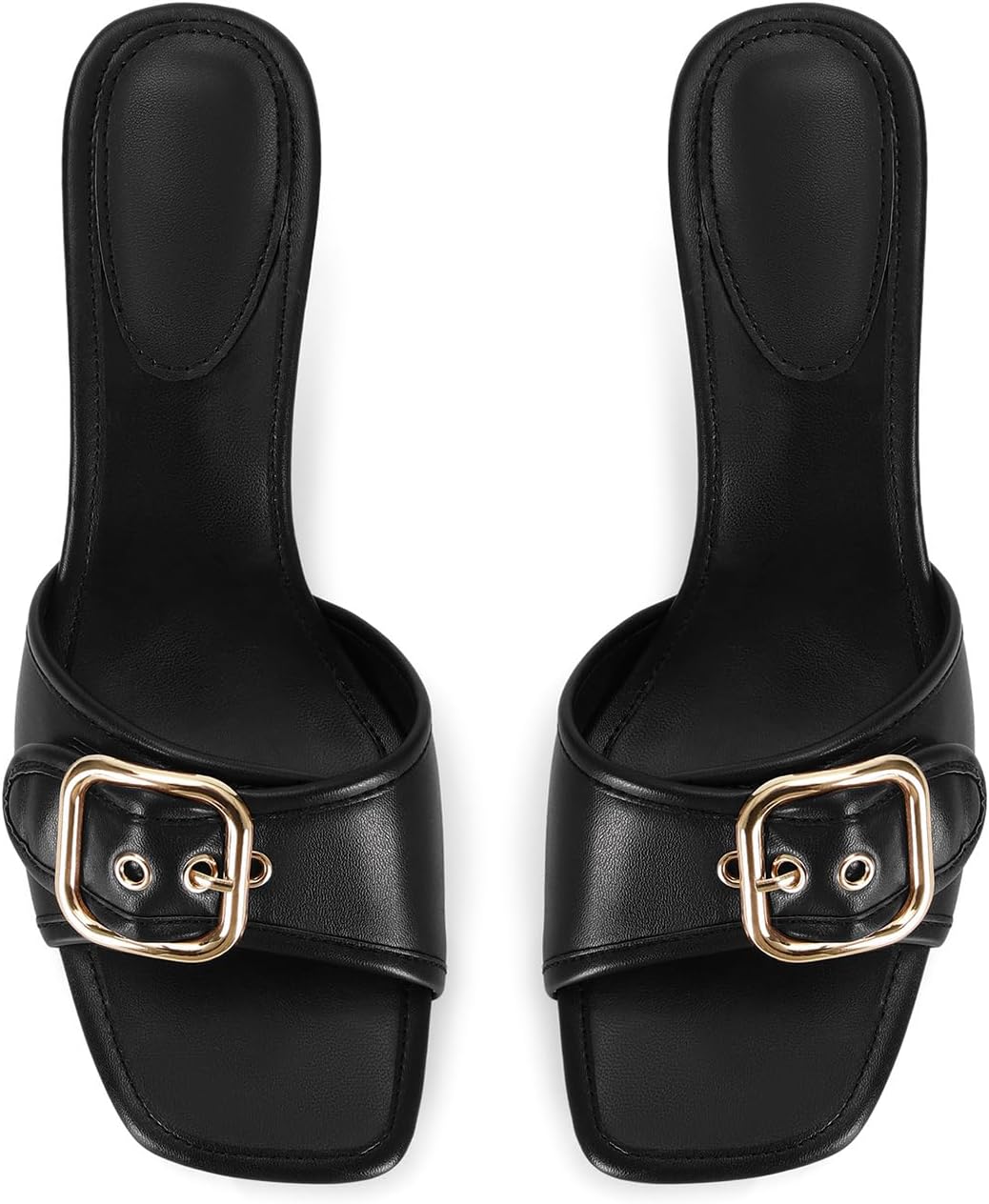 Dsevht Black Kitten Heel Sandals Stiletto Low Heels Slip On Slides Mule Sandal Square Open Toe Dress Shoes for Women - Image 4
