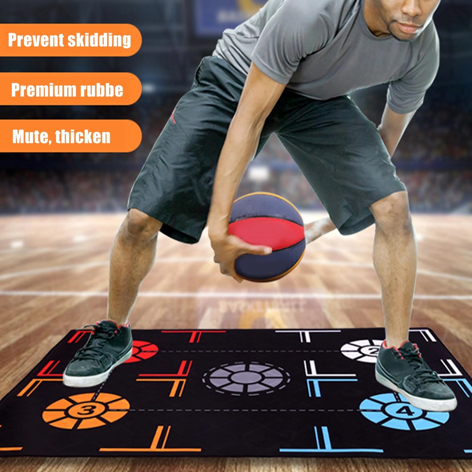 Tappetino antiscivolo per allenamento passi basket, ausilio sportivo silenzioso per controllo palla, tappetino per dribbling in gomma premium 76x106,7 cm (30x42 pollici)