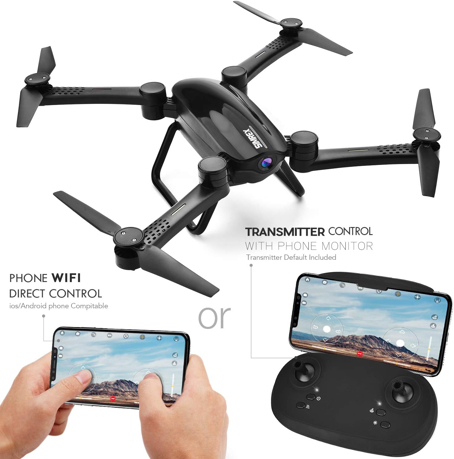Uр Tо 40% оƒƒ SIMREX X900 Drone Optical Flow Positioning RC Quadcopter with 1080P HD Camera, Altitude Hold Headless Mode, Foldable FPV Drones WiFi Live Video 3D Flips 6axis RTF Easy Fly Steady for Learning Black