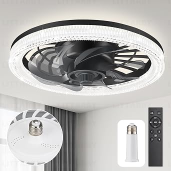 Ceiling Fans with Lights, Fan Light with Remote Control, 3000K-6500K Memory Brightness, Socket, Modern Low Profile Ceiling Fan for Bedroom, Living Room