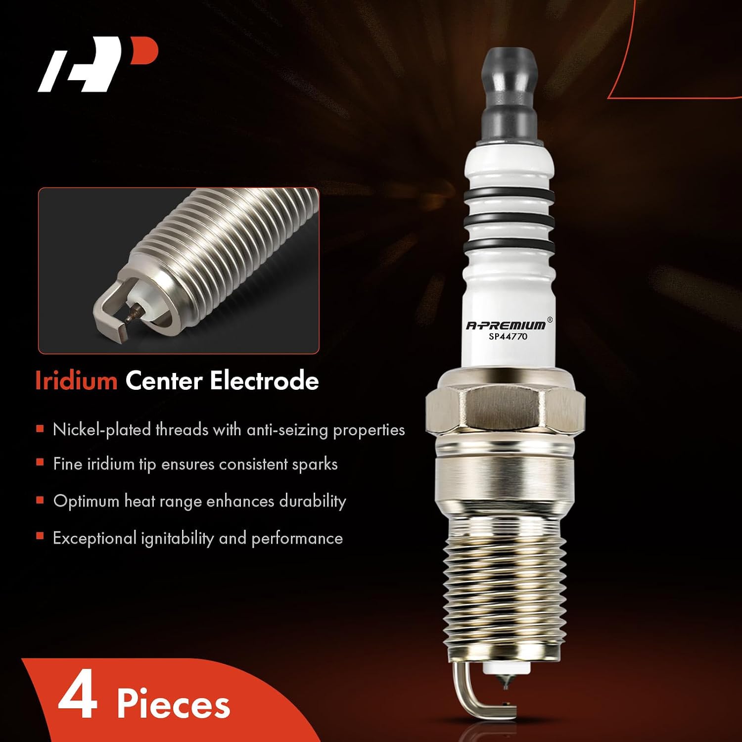 A-Premium Iridium Platinum Spark Plugs Compatible with Ford Escape 2005, Focus 2003-2010 & Mazda 3 2004-2005, 2.0L 2.3L, Pack of 4