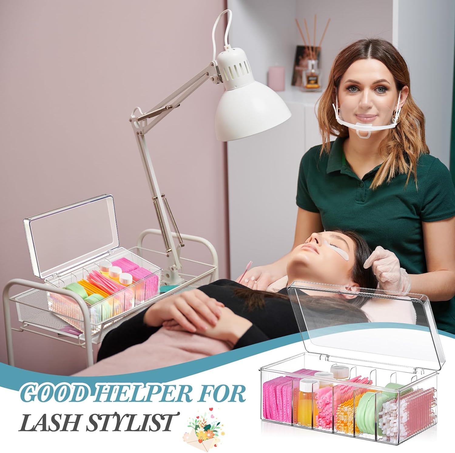 Teenyyou 2 Pcs 8.5 x 4.9 x 3.5 Inch Large Capacity Acrylic Lash Extension Cart Organizers and Storage 6 Divided Eyelash Extension Supply Storage Box Clear Eyelash Cart with Lid Technician Lash Techs