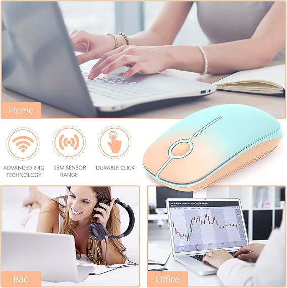 VssoPlor Wireless Mouse، 2.4G Slim Portable Computer Mice with Nano Receiver for Notebook، PC، Laptop، Computer